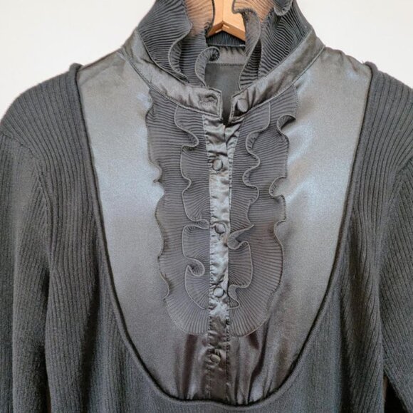 57 Collection Women's Ribbed Sweater With Ruffle and Silk Front Panel - Picture 7 of 10